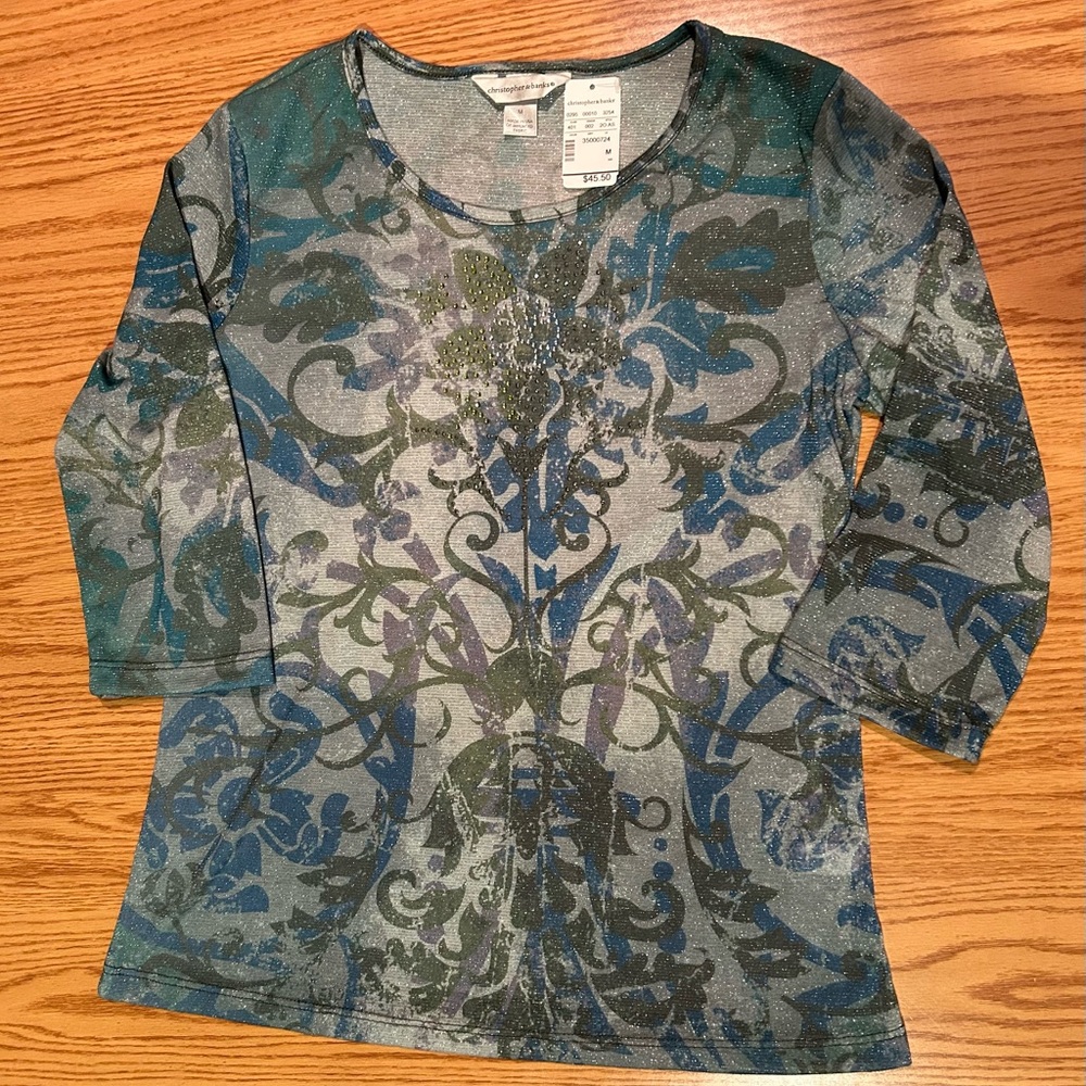 Christopher & Banks 3/4 sleeve Metallic Multicolored Top Medium, NWT